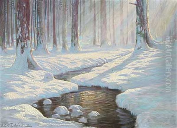 Bachlauf Im Von Sonne Erhellten Winterwald - view 1