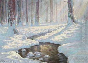 Bachlauf Im Von Sonne Erhellten Winterwald Bachlauf Im Von Sonne Erhellten Winterwald