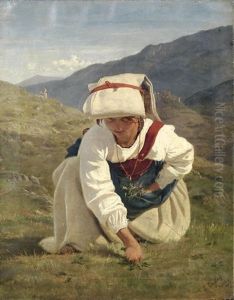 Girl Picking Flowers by Edmund Eagles
