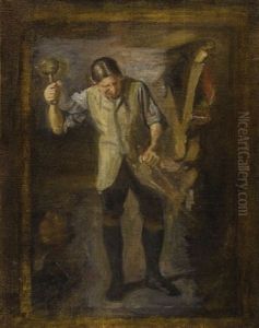 William Rush Carving His Allegorical Figure Of The Schuylkill River (study) by Thomas Cowperthwait Eakins