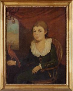 Portrait Of A Boy Seated In A Windsor Chair With A Cardinal Perched On His Right Hand