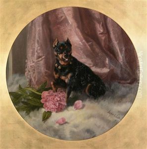 Seated Manchester Terrier With Flowers by Maud Earl
