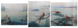 Golden Pheasant In Expansive Landscapes And Ducks In An Inslet: 3 by Maud Earl