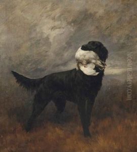 A Black Retriever In An Extensive Mountainous Landscape by Maud Earl