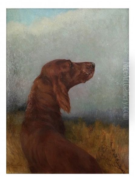 Outdoor Depiction Of An Irish Setter With Head Turned In Half Profile Pose - view 1