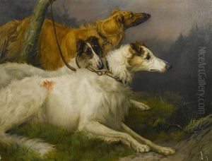On Leash, The Borzois "korotai", "zeneitra" And "piolla" by Maud Earl