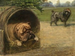 A British Bulldog And A French Poodle by Maud Earl