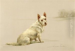 West Highland White Terrier In A Landscape by Maud Earl