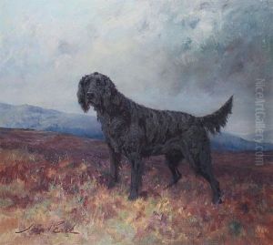 Cover Point - A Flat Coat Retriever On A Moor by Maud Earl