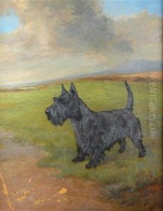 "jerry", A Scottish Terrier In A Landscape by Maud Earl