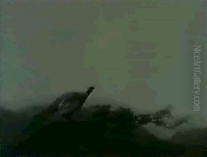 Pheasant Alone On A Branch With Valley Below