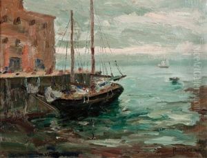 Sailboat In Harbour by Paul Barnard Earle