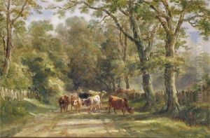 Cattle On A Lane (+ Cattle By A River At Dusk; Pair)