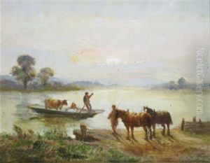 Evening By The River (+ Waiting For The Ferry; Pair) by Henry Earp