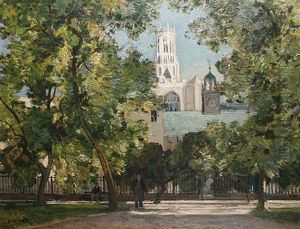 Clifford's Inn (painted From The Garden Of The Inn Showing The Inn Hall And The Church Of St. Dunstan-in-the-west) by Sir Alfred East