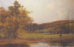 Fishing A Quiet Stretch Of River by Sir Alfred East