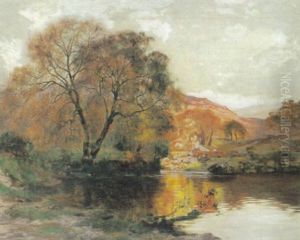 Herbstliche Seenlandschaft Mit Prachtvollen Sonnenlichteinfall Herbstliche Seenlandschaft Mit Prachtvollen Sonnenlichteinfall