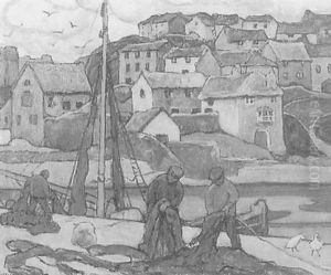 Fishermen Preparing Nets On A Wharf