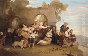 Pilgrims On A Hilltop Ruin, Overlooking A City by Sir Charles Lock Eastlake