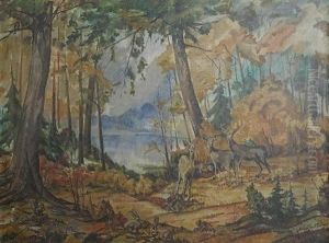 Deer In Forest by William Joseph Eastman