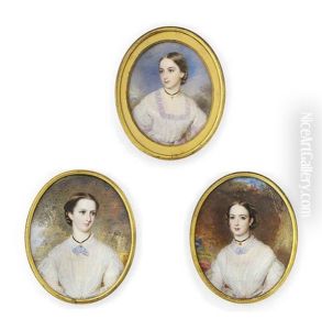 Dora, In Decollete White Dress With Gauze Fichu, Mauve Ribbon Tied At Neck (+ 2 Others (spencer Smith Family In Woodland Landscapes); Set Of 3)