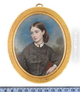 Mary Tower Wearing Brown Dress, White Blouse, Two Pendants On A Choker At Her Neck, Her Brown Hair Parted And Curled In A Large Knot At The Back Of Her Neck by Reginald Easton