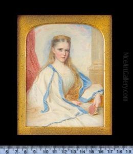 Emma Cecilia Buchan Callander (later Mrs J. A. Gayer), Wearing White Dress With Lace Trim And Gold Waistband, Gold Pendent Earring by Reginald Easton