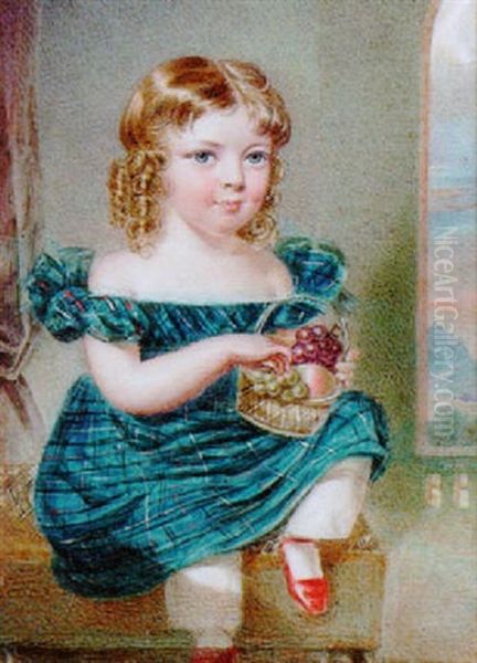 George Olaus Baillie Of Leys Castle As A Child With Blond Curls, Wearing Low-cut Blue Tartan Dress With White Lace Trim - view 1