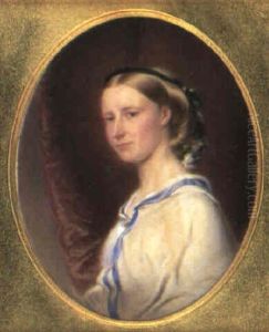 Portrait Of A Lady In Blue-trimmed Dress by Reginald Easton
