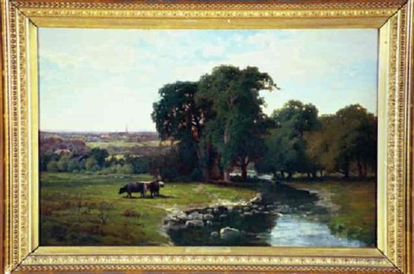 River Landscape With Distant Town - view 1