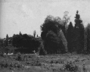Landscape With Figure By Lake by Charles Harry Eaton