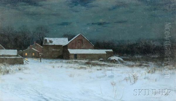 Twilight Landscape With Farm In Snow - view 1