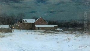 Twilight Landscape With Farm In Snow Twilight Landscape With Farm In Snow