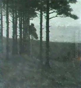 Sunset Through The Pines. by Charles Warren Eaton