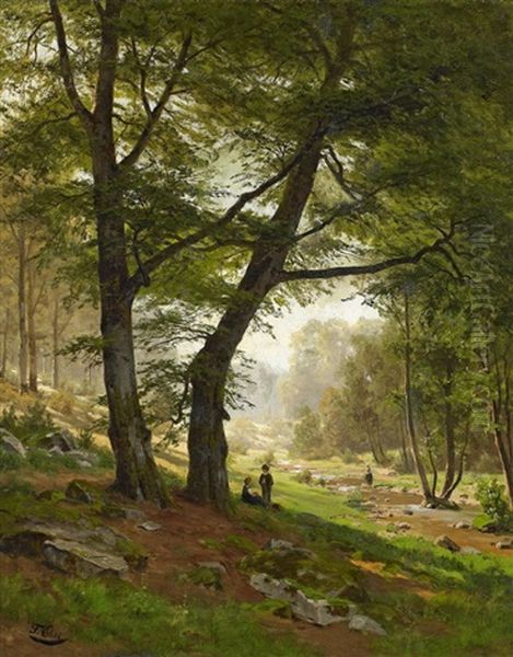 Kinder Auf Einer Lichtung Am Waldbach - view 1