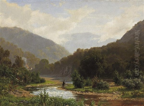 Angler In Gebirgslandschaft - view 1