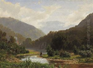 Angler In Gebirgslandschaft Angler In Gebirgslandschaft