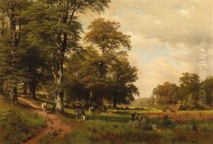 An Idyllic Summer"s Day By The Pond by Fritz Carl Werner Ebel