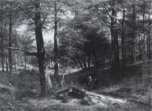Waldlandschaft Mit Figurenstaffage by Fritz Carl Werner Ebel