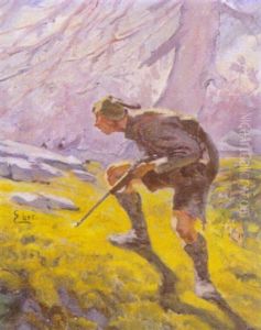 Alpelandskab Med Snigende Jaeger by Elk (Emil) Eber