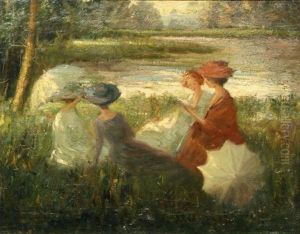 Vier Meisjes In Het Park by Guillaume Eberhard