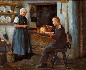 Muller: A Young Soldier Having A Meal In Front Of The Fireplace Muller: A Young Soldier Having A Meal In Front Of The Fireplace