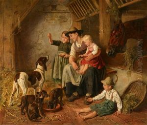 Mother And Child In A Stable by Adolf Eberle