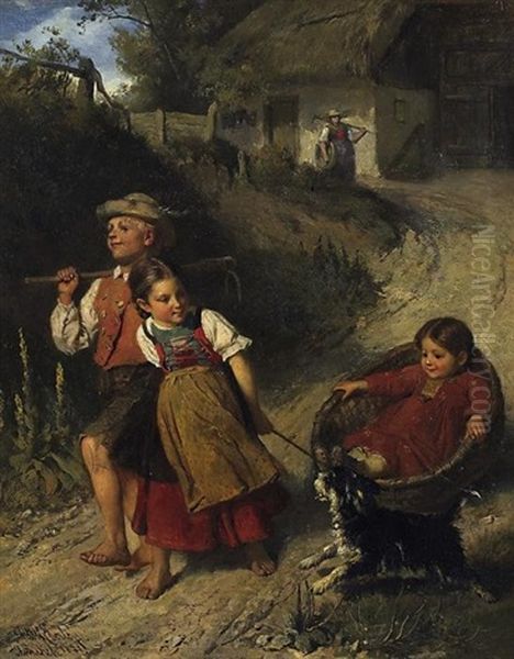 Spielende Bauernkinder Auf Dem Weg Zum Feld - view 1