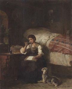 Dirndl Schreibt In Der Stube Einen Liebesbrief by Adolf Eberle