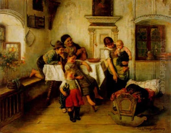 Interieur Mit Grossmutter Und Kindern - view 1