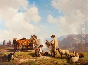 Resting Farmers With Their Cattle by Robert Eberle