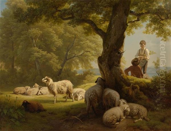 Schafer Mit Herde In Einer Landschaft - view 1