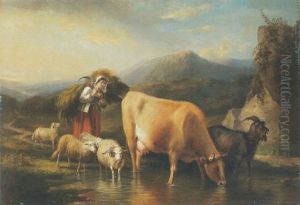 Bauerin Mit Ihrer Herder Am Wasser