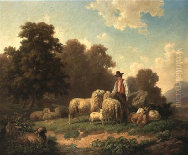 Hirtenknabe Mit Schafen Und Ziegen - view 1